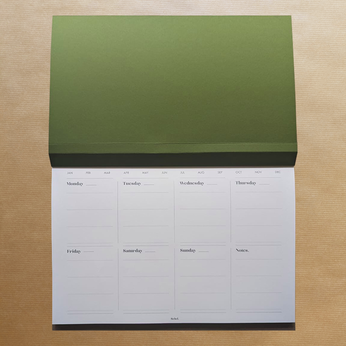 Rebel Stationery A4 Weekly Desk Planner Green Open Spread