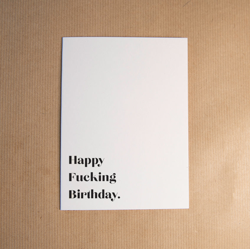 Rebel Stationery A6 white greeting card with black text.