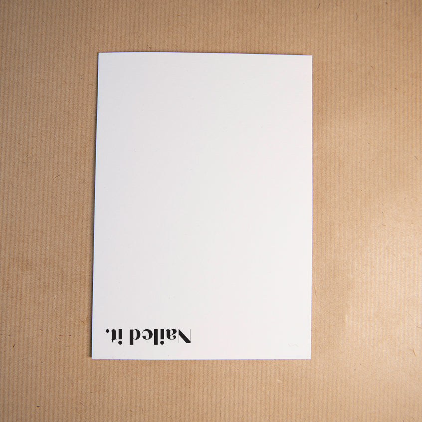 Rebel Stationery A6 white greeting card with black text.