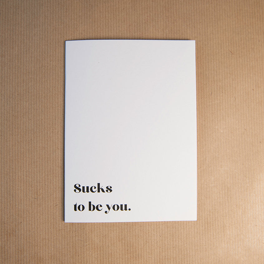 Rebel Stationery A6 white greeting card with black text.