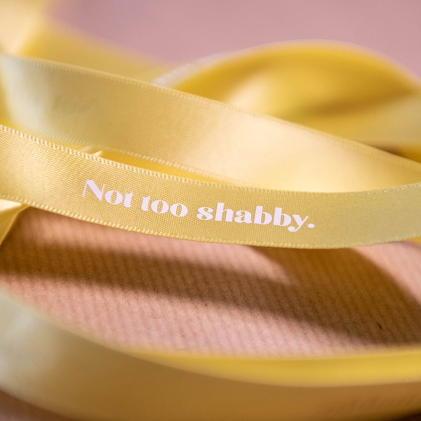 Rebel Stationery lemon yellow double sided satin ribbon